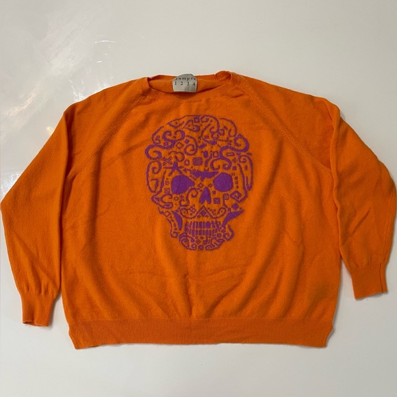 Jumper 1234 Vibrant Crewneck Sweater with Purple Skull Design | Size M | EUC - Picture 1 of 6